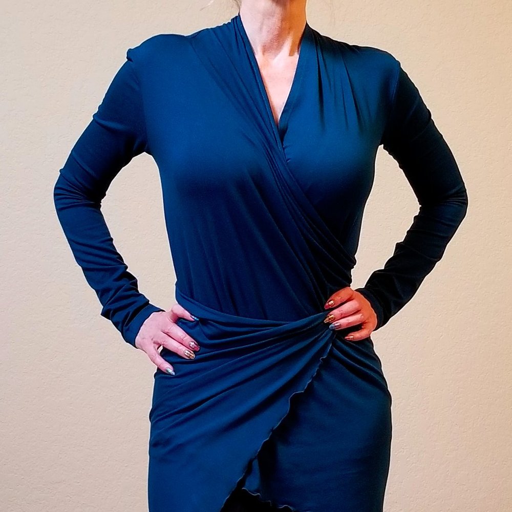 NWOT Teal Blue Wrap Blouse